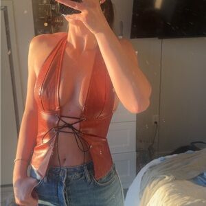 Women's Halter Lace-Up Top - Rust